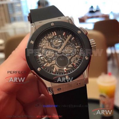 Perfect Replica XL Factory Hublot Classic Fusion Skeleton Moonphase Dial Black Bezel 43mm Watch